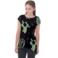 Cartoon African Cactus Seamless Pattern Cap Sleeve High Low Top by Vaneshart