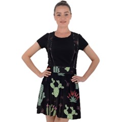 Cartoon African Cactus Seamless Pattern Velvet Suspender Skater Skirt