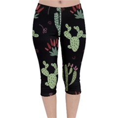 Cartoon African Cactus Seamless Pattern Velvet Capri Leggings 