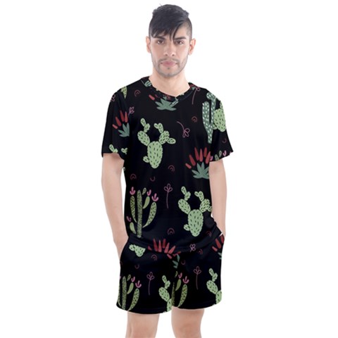 Cartoon African Cactus Seamless Pattern Men s Mesh Tee And Shorts Set by Vaneshart