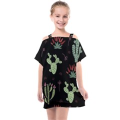 Cartoon African Cactus Seamless Pattern Kids  One Piece Chiffon Dress