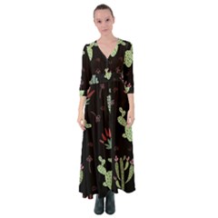 Cartoon African Cactus Seamless Pattern Button Up Maxi Dress