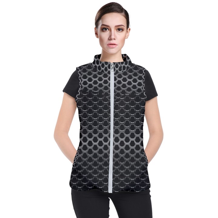 Black Metallic Hexagon Mesh Pattern Background Women s Puffer Vest