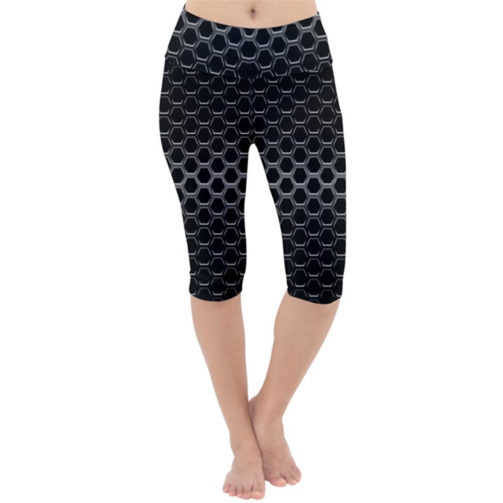 Black Metallic Hexagon Mesh Pattern Background Lightweight Velour Cropped Yoga Leggings