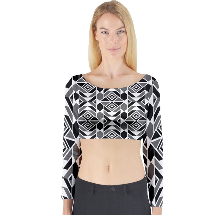 Graphic Design Decoration Abstract Seamless Pattern Long Sleeve Crop Top