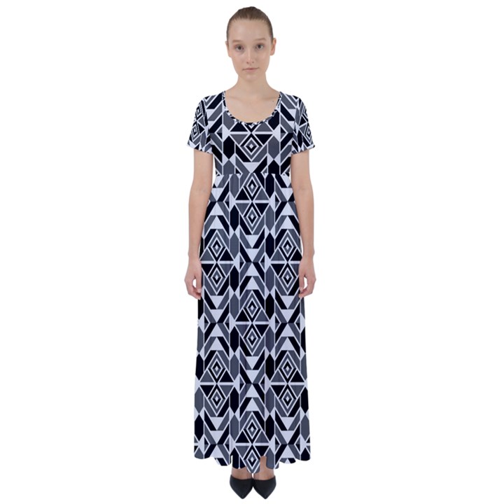 Graphic Design Decoration Abstract Seamless Pattern High Waist Short Sleeve Maxi Dress