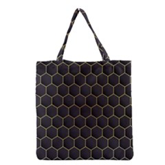 Hexagon Black Background Grocery Tote Bag by Vaneshart