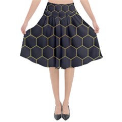 Hexagon Black Background Flared Midi Skirt by Vaneshart