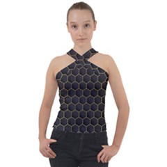 Hexagon Black Background Cross Neck Velour Top by Vaneshart