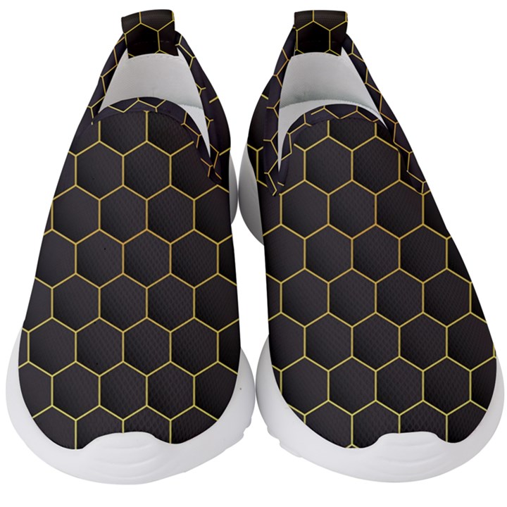 Hexagon Black Background Kids  Slip On Sneakers