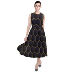 Hexagon Black Background Round Neck Boho Dress