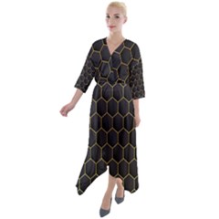 Hexagon Black Background Quarter Sleeve Wrap Front Maxi Dress by Vaneshart