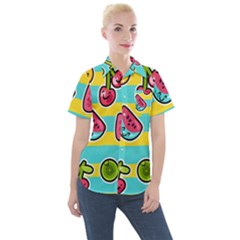 Summer Fruits Patterns Women s Short Sleeve Pocket Shirt