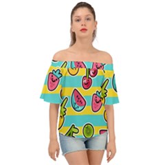 Summer Fruits Patterns Off Shoulder Short Sleeve Top