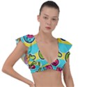 Summer Fruits Patterns Plunge Frill Sleeve Bikini Top View1