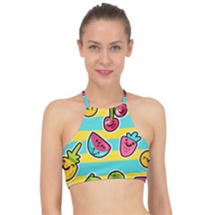 Summer Fruits Patterns Racer Front Bikini Top