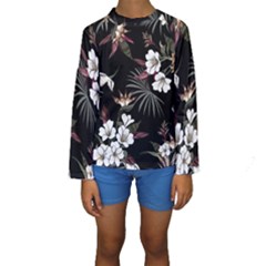 Beautiful Artistic Dark Tropical Pattern Kids  Long Sleeve Swimwear by Vaneshart