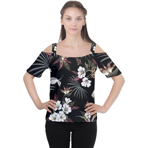 Beautiful Artistic Dark Tropical Pattern Cutout Shoulder Tee by Vaneshart