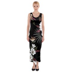 Beautiful Artistic Dark Tropical Pattern Fitted Maxi Dress by Vaneshart