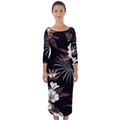 Beautiful Artistic Dark Tropical Pattern Quarter Sleeve Midi Bodycon Dress by Vaneshart