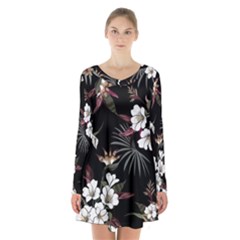 Beautiful Artistic Dark Tropical Pattern Long Sleeve Velvet V-neck Dress