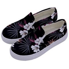 Beautiful Artistic Dark Tropical Pattern Kids  Canvas Slip Ons by Vaneshart