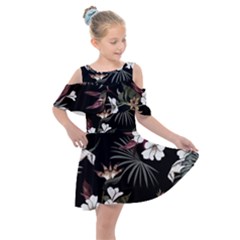 Beautiful Artistic Dark Tropical Pattern Kids  Shoulder Cutout Chiffon Dress by Vaneshart