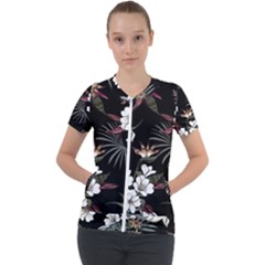 Beautiful Artistic Dark Tropical Pattern Short Sleeve Zip Up Jacket by Vaneshart