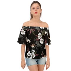 Beautiful Artistic Dark Tropical Pattern Off Shoulder Short Sleeve Top