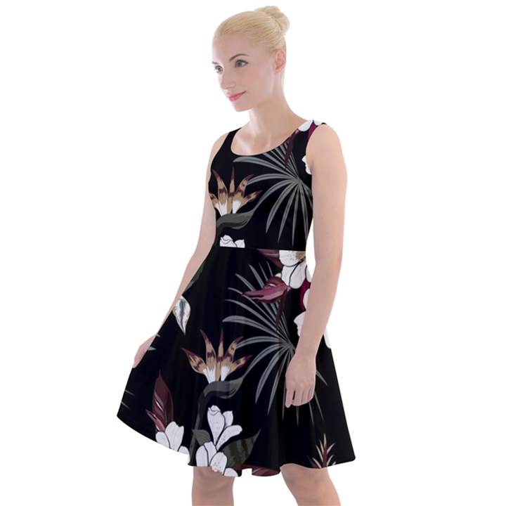 Beautiful Artistic Dark Tropical Pattern Knee Length Skater Dress