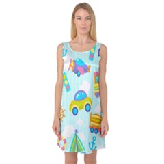 Transport Toy Seamless Pattern Sleeveless Satin Nightdress