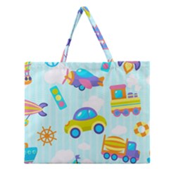 Transport Toy Seamless Pattern Zipper Large Tote Bag by Vaneshart