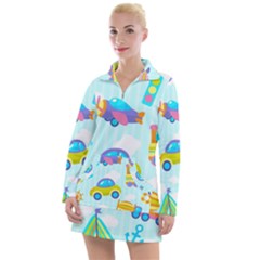 Transport Toy Seamless Pattern Women s Long Sleeve Casual Dress by Vaneshart