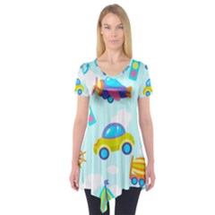 Transport Toy Seamless Pattern Short Sleeve Tunic  by Vaneshart