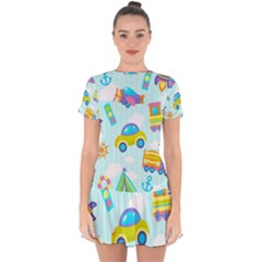 Transport Toy Seamless Pattern Drop Hem Mini Chiffon Dress by Vaneshart