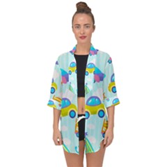 Transport Toy Seamless Pattern Open Front Chiffon Kimono by Vaneshart