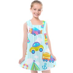 Transport Toy Seamless Pattern Kids  Cross Back Dress