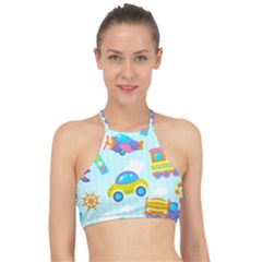 Transport Toy Seamless Pattern Racer Front Bikini Top