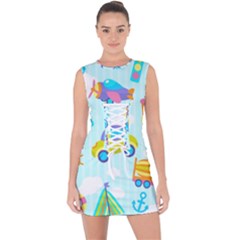 Transport Toy Seamless Pattern Lace Up Front Bodycon Dress