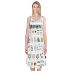 Cute Flowers Plants Big Collection Midi Sleeveless Dress by Vaneshart