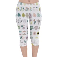 Cute Flowers Plants Big Collection Velvet Capri Leggings 