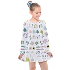 Cute Flowers Plants Big Collection Kids  Long Sleeve Dress by Vaneshart