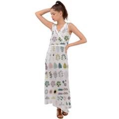 Cute Flowers Plants Big Collection V-neck Chiffon Maxi Dress by Vaneshart