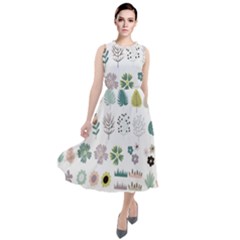 Cute Flowers Plants Big Collection Round Neck Boho Dress