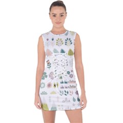 Cute Flowers Plants Big Collection Lace Up Front Bodycon Dress