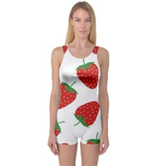 Seamless Pattern Fresh Strawberry One Piece Boyleg Swimsuit by Vaneshart