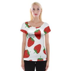 Seamless Pattern Fresh Strawberry Cap Sleeve Top by Vaneshart