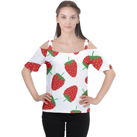 Seamless Pattern Fresh Strawberry Cutout Shoulder Tee by Vaneshart