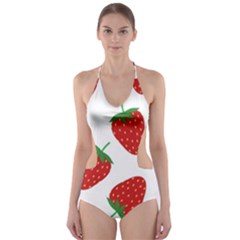 Seamless Pattern Fresh Strawberry Cut-out One Piece Swimsuit by Vaneshart