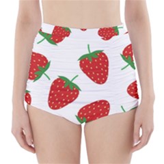 Seamless Pattern Fresh Strawberry High-waisted Bikini Bottoms by Vaneshart